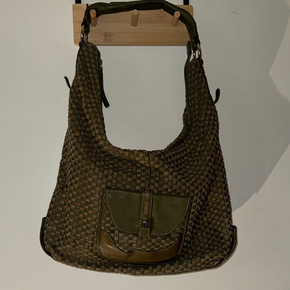 Vintage Olive and Tan Hobo Shoulder Bag